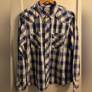 Vintage Lucky Brand Men's Western Plaid Shirt Pearlescent Snaps Sz XL